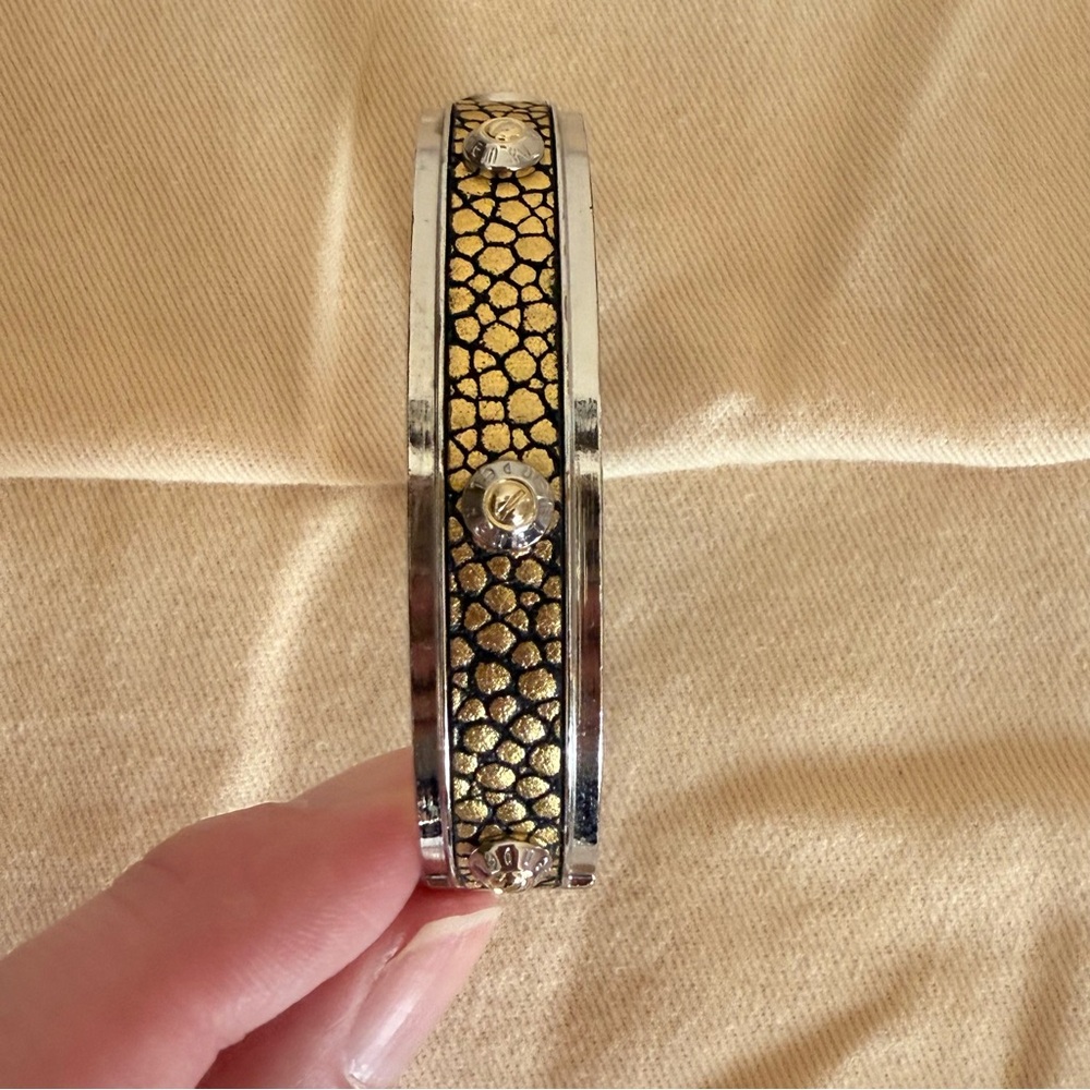 Henri Bendel Silver and Gold Textured Bangle Bracelet